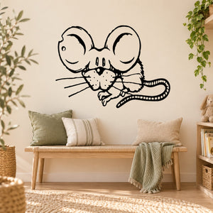 Kids mouse wall decal, black and white cartoon mouse face and body