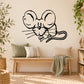 Kids mouse wall decal, black and white cartoon mouse face and body