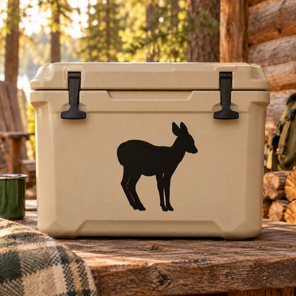 Mule deer wall decal with a black deer silhouette