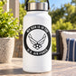 White reusable water bottle with black US Air Force decal