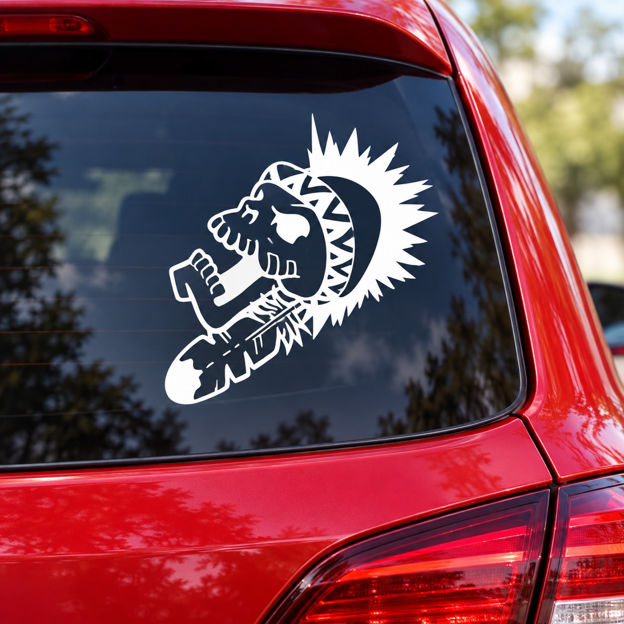 White skull mohawk vinyl car decal with spiky feather shape
