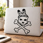 Skull and crossbones vinyl wall decal with feathered headband in black