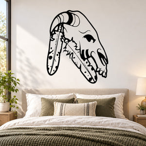 Native American head vinyl wall decal, black line art with feather headdress
