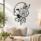 Native American wall vinyl decal of black profile with rose and feathers