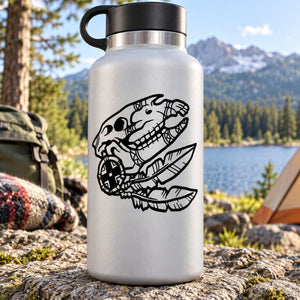 Stainless steel water bottle with Native skull hand-drawn style vinyl decal