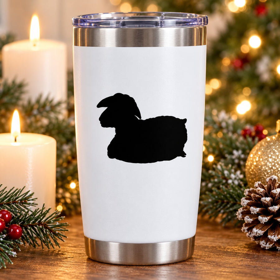Black resting lamb silhouette decal on white tumbler