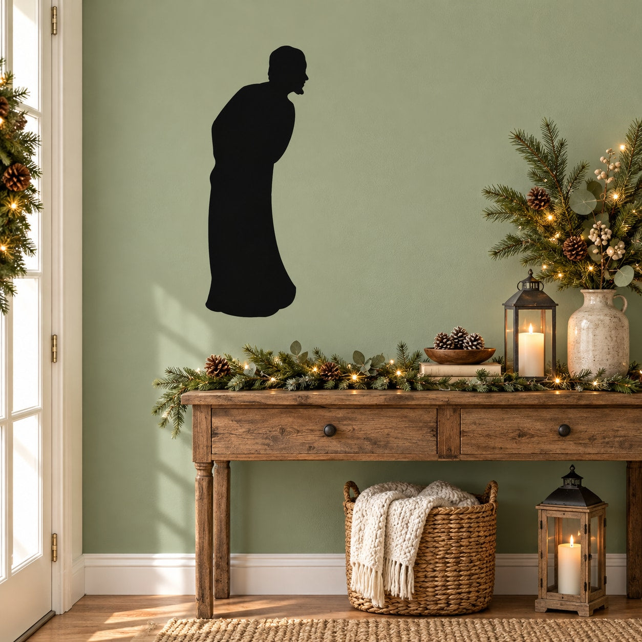 Black silhouette nativity onlooker man wall decal, side profile standing