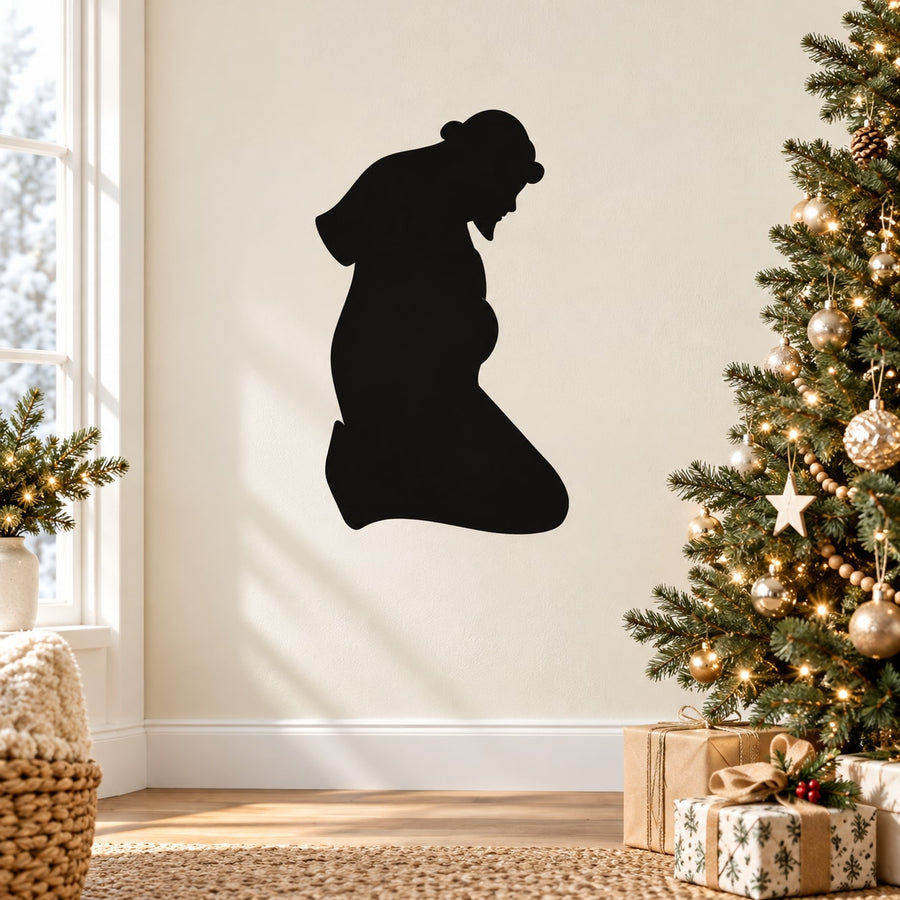 Nativity shepherd kneeling silhouette wall decal, dark