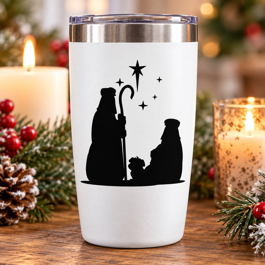 White tumbler with black shepherds and star decal