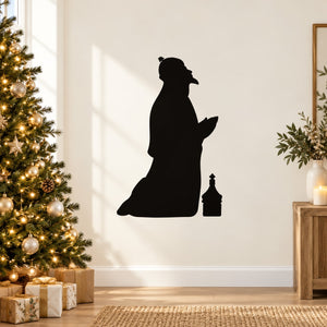 Nativity wiseman praying silhouette bottle decal, black