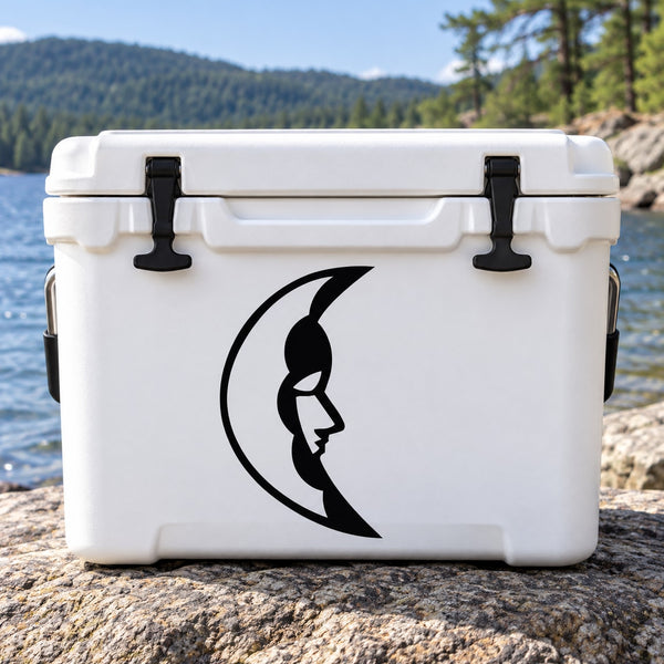 Crescent Moon Cloud Decal — illustrative vinyl decal application mockup. Surrounding objects are not included.