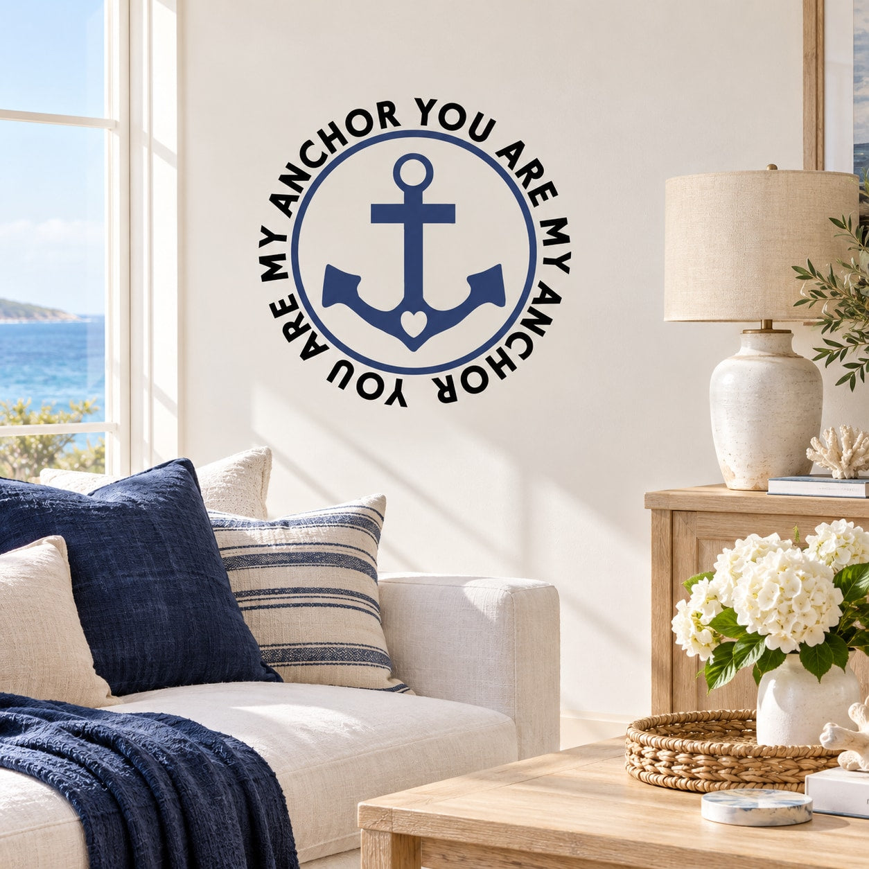 Navy anchor wall decal with circular "YOU ARE MY ANCHOR" text design