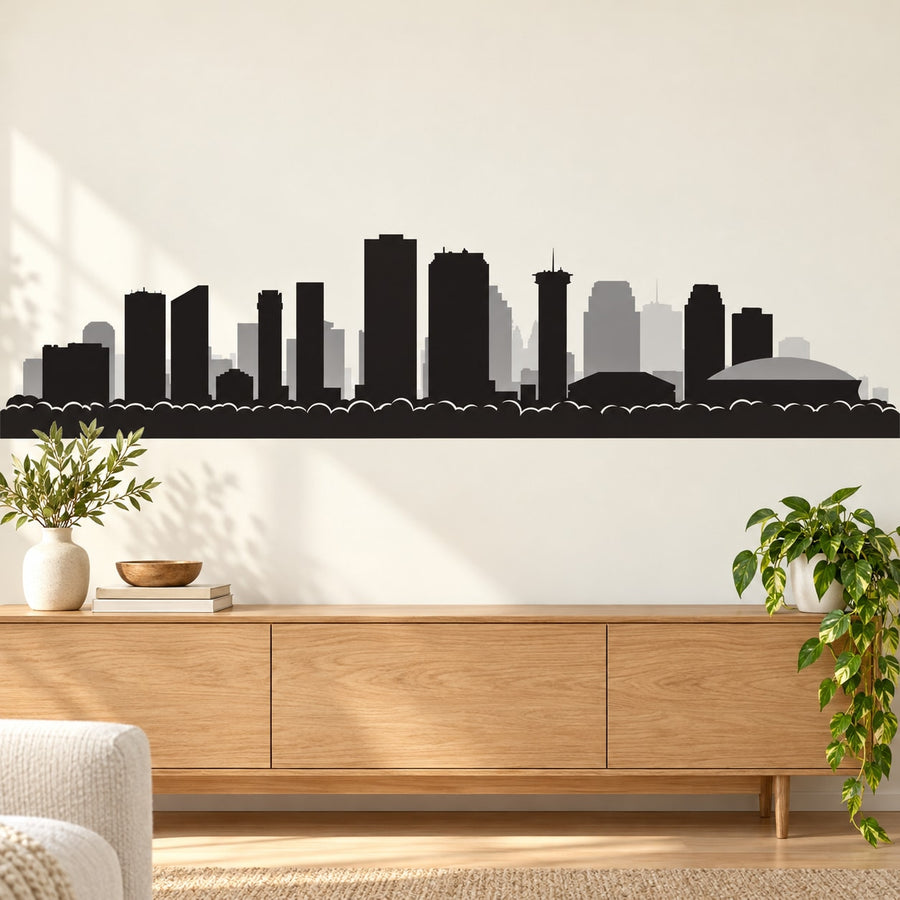 New Orleans Louisiana Skyline Decal — illustrative vinyl decal application mockup. Surrounding objects are not included.