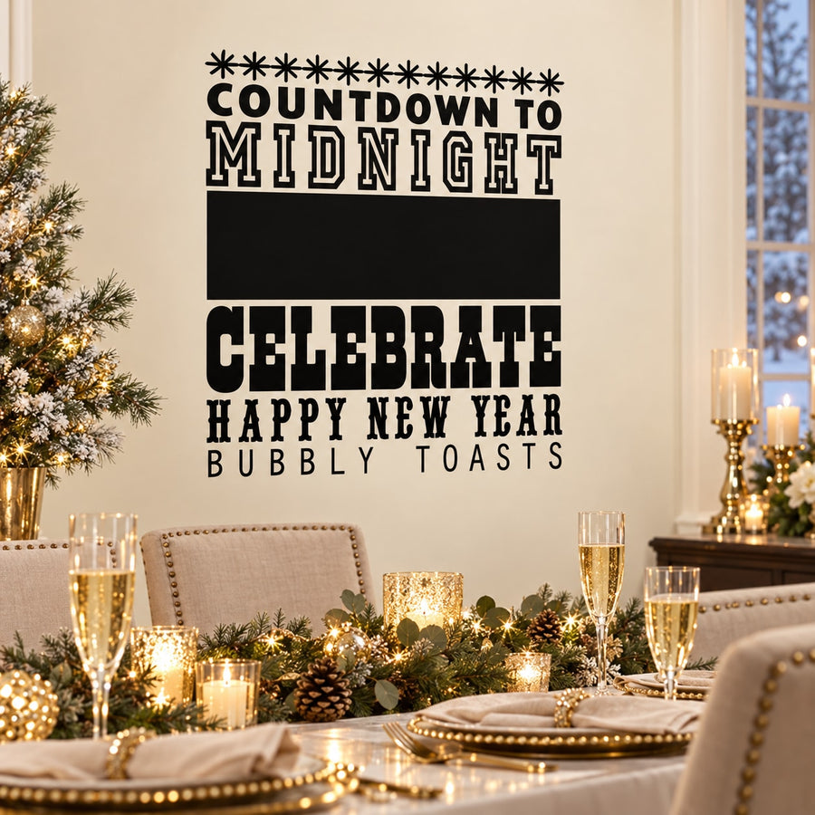 Countdown to Midnight Celebrate New Year Decal — illustrative vinyl decal application mockup. Surrounding objects are not included.