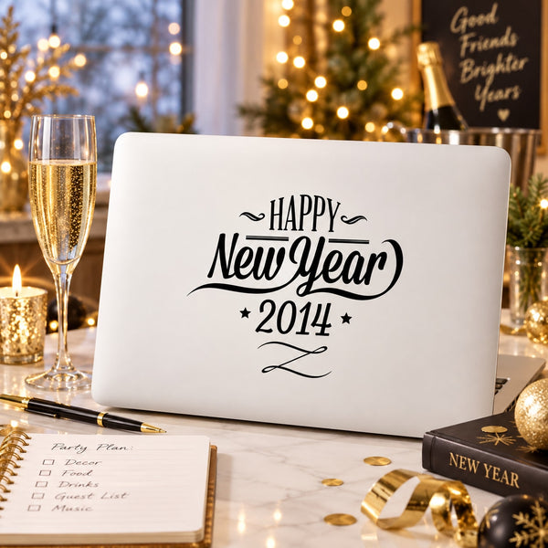 Elegant Happy New Year Decal — illustrative vinyl decal application mockup. Surrounding objects are not included.