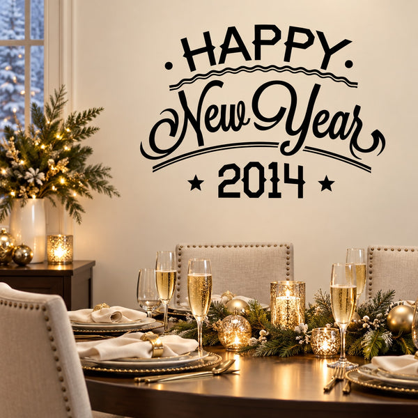 Happy New Year 2014 typography wall decal with bold "HAPPY" and "New Years" script