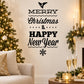 Holiday wall decal: Merry Christmas & Happy New Year with ornament icons