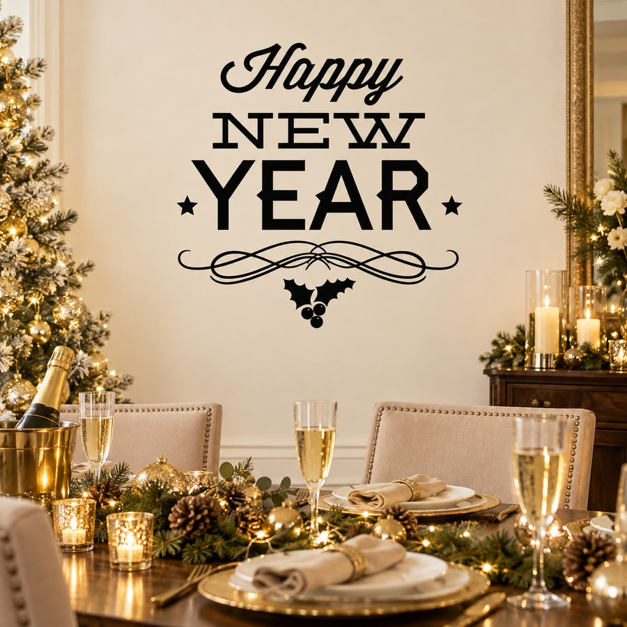 Winter New Year Decal — illustrative vinyl decal application mockup. Surrounding objects are not included.