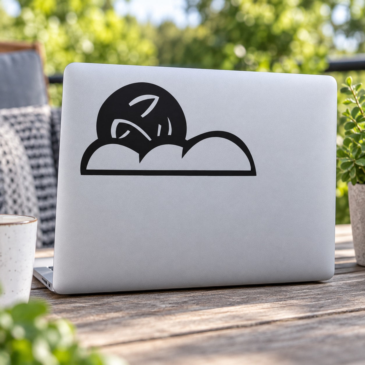 Night Cloud decal with black cartoon moon face and cloud outline