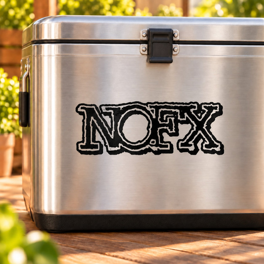 NOFX Decal — illustrative vinyl decal application mockup. Surrounding objects are not included.