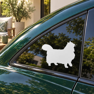 White Norwegian forest cat silhouette decal on car window
