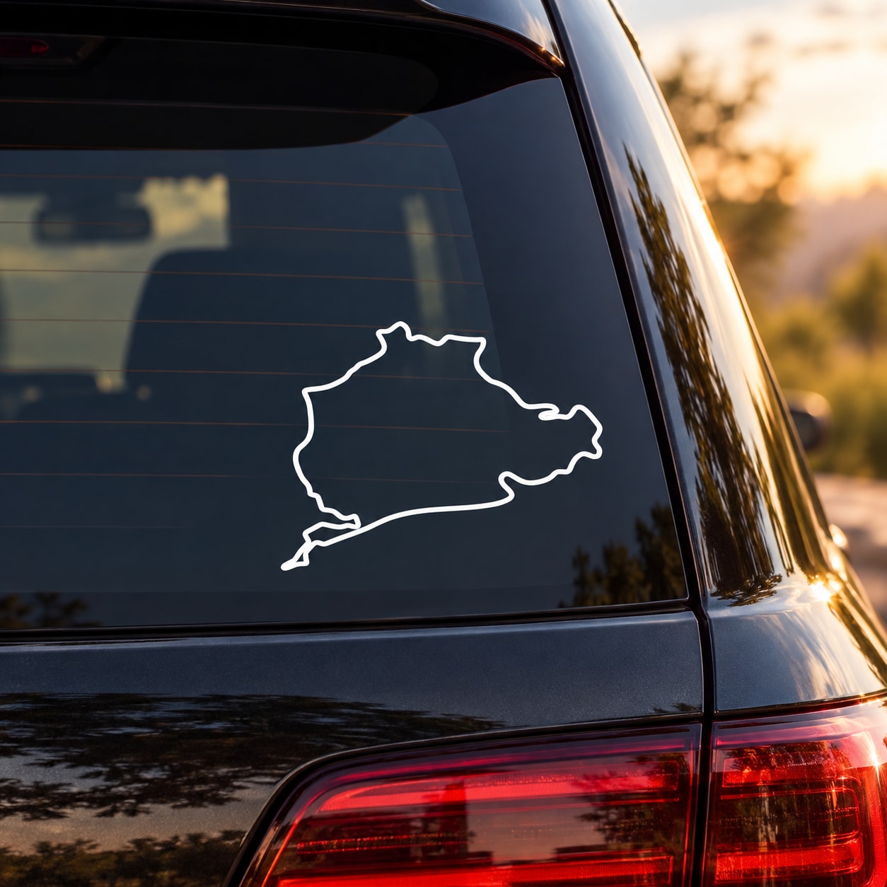 Car window decal sticker with white Nurburgring outline graphic