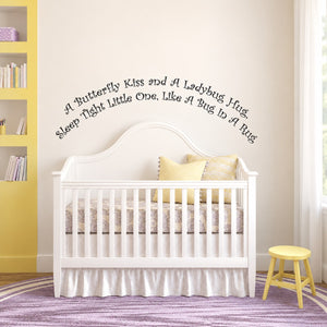 Nursery wall decal with arched text and small butterfly and ladybug illustrations