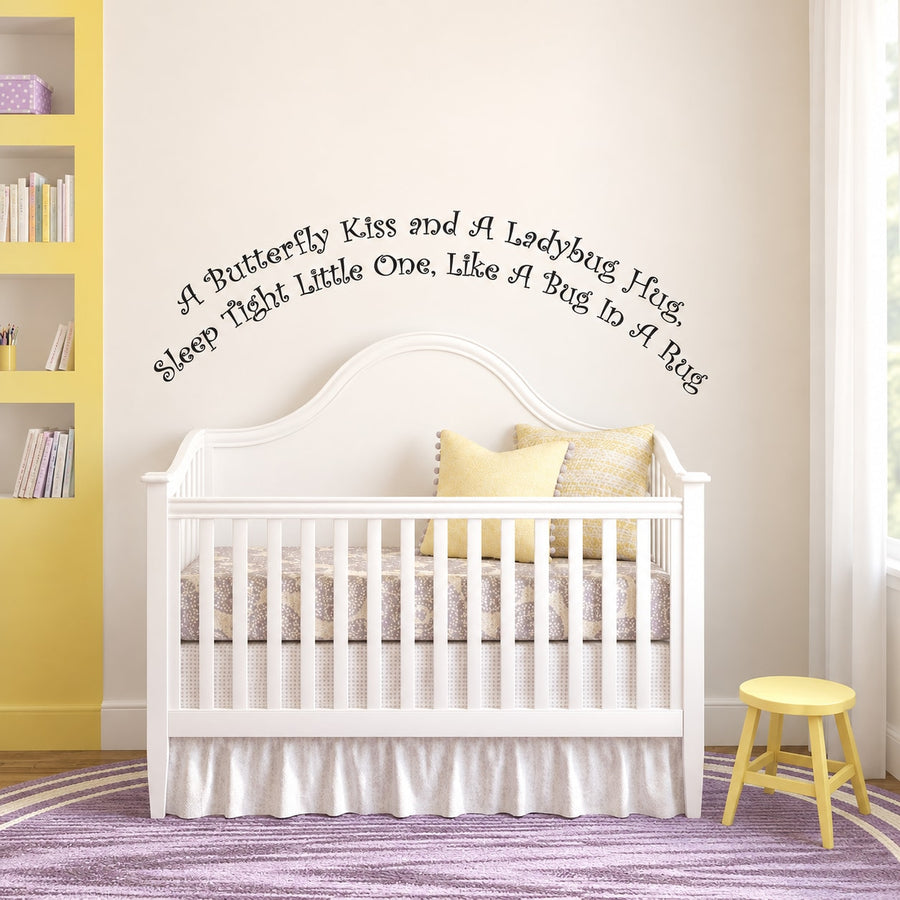 Nursery wall decal with arched text and small butterfly and ladybug illustrations