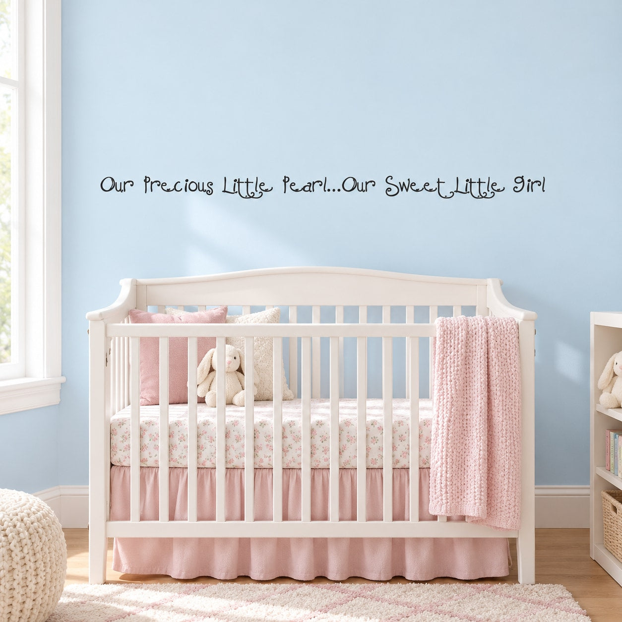 Wall decal with cursive text: Our Precious Little Pearl... Our Sweet Little Girl