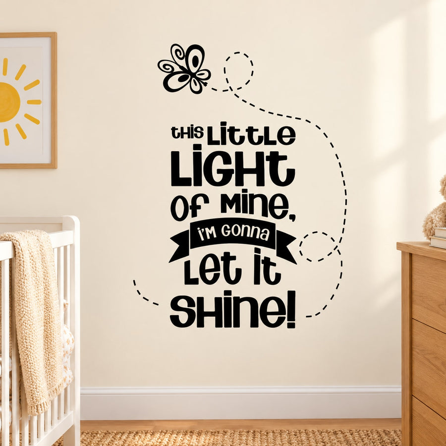 Black wall decal with 'Light of mine' text and flower icon