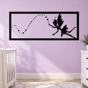 Fairy and pixie dust wall decal with wand, stars, and dotted light trail