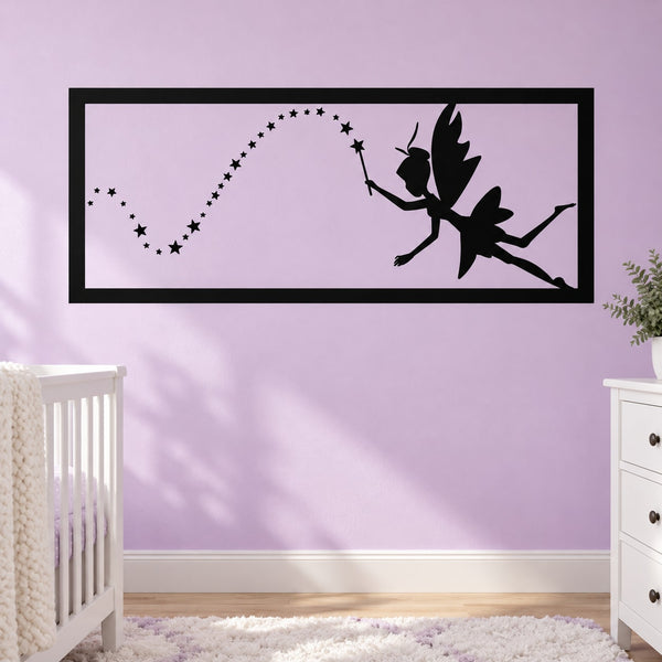 Fairy and pixie dust wall decal with wand, stars, and dotted light trail