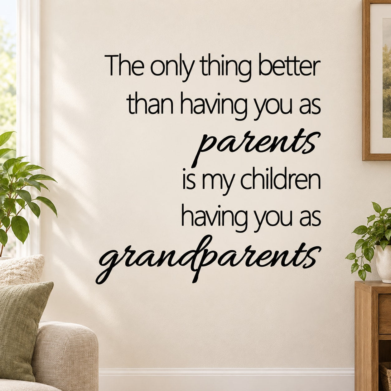 Vinyl wall decal quote in black: parents and children as grandparents wording