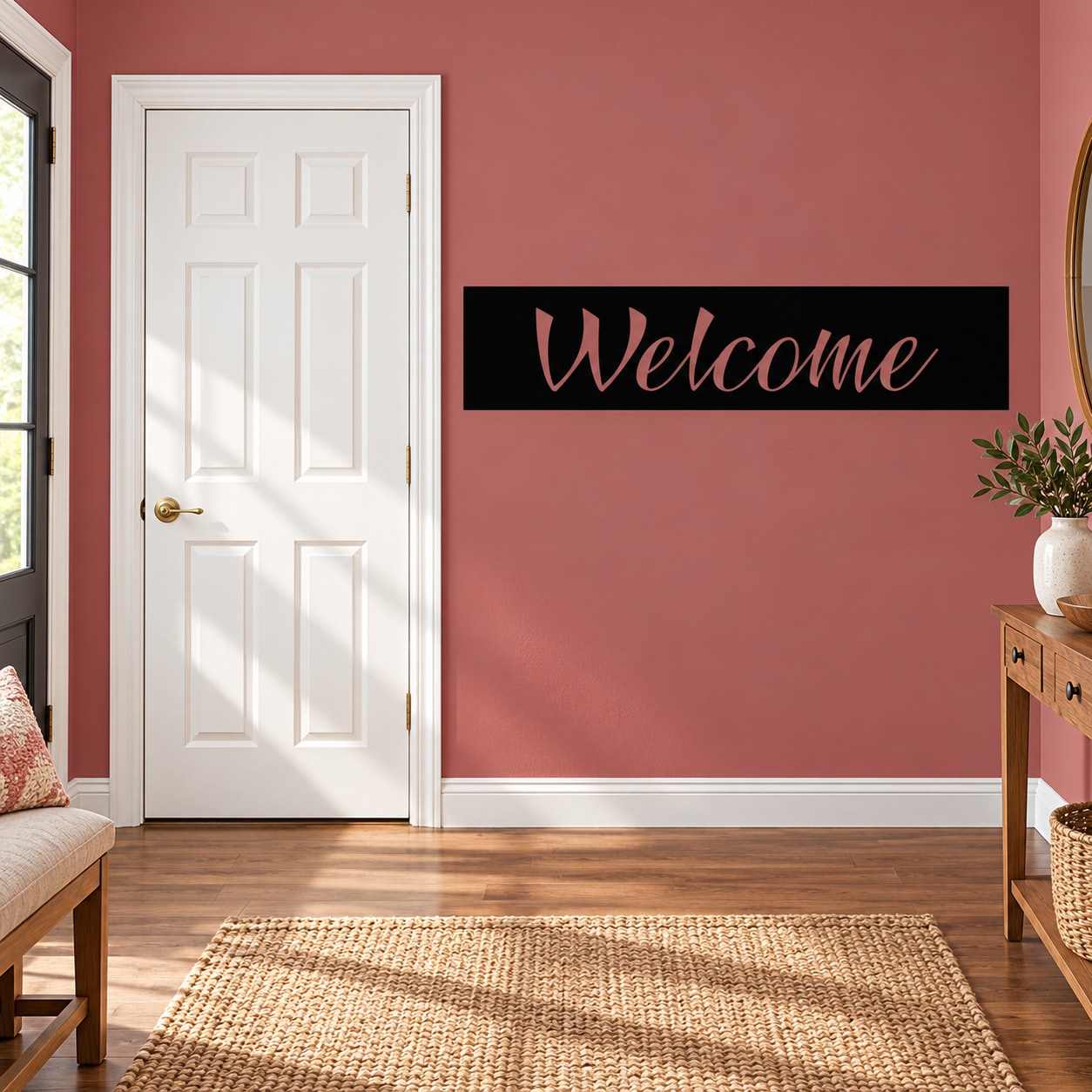 Rectangle wall decal with 'Welcome' lettering