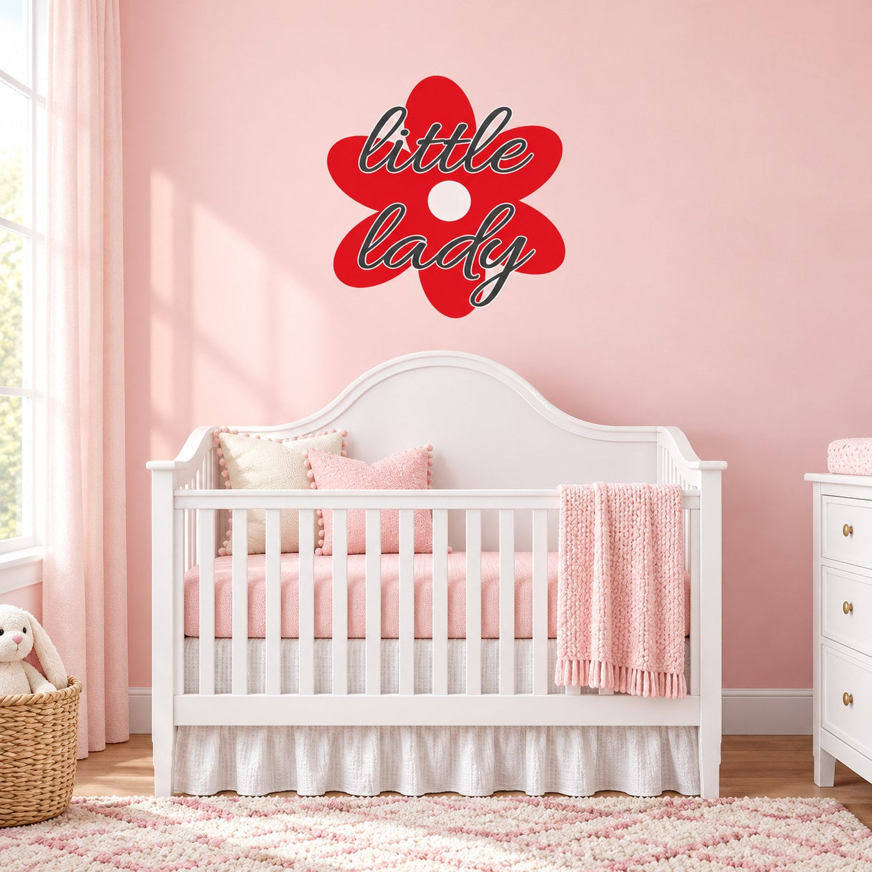 Little lady wall decal in red cursive script
