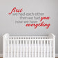 Printed die-cut wall decal quote in red and gray: first we had each other, then we had you