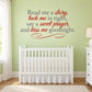 Wall decal quote with multicolor cursive and printed text: “Read me a story…”