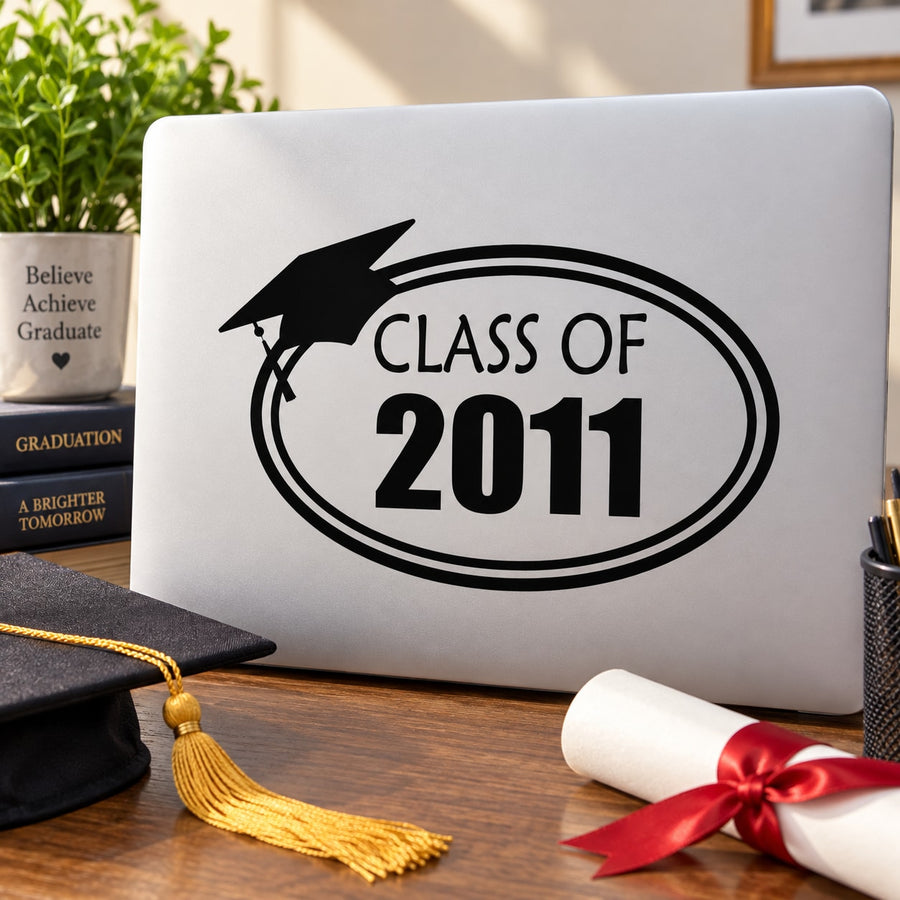Graduation decal with black cap icon and oval design reading "CLASS OF 2011"
