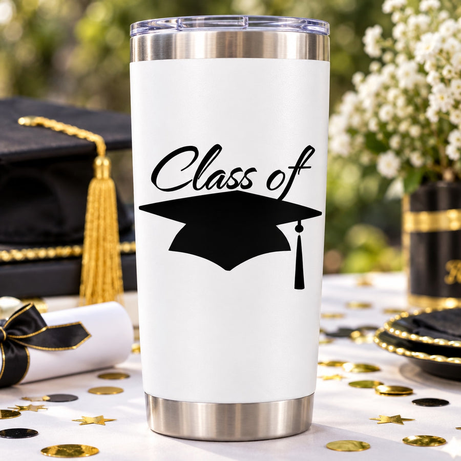 Cap Class of your year Graduation Decal — illustrative vinyl decal application mockup. Surrounding objects are not included.