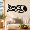 Black stylized fish wall decal with fin and eye detail