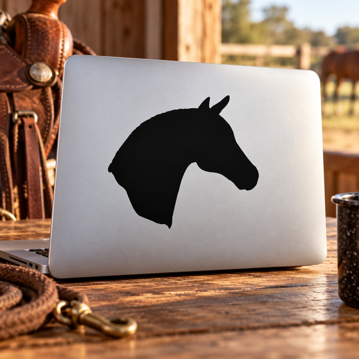 Horse head wall decal with black vinyl silhouette