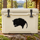 Opossum eating decal with black opossum silhouette on light background