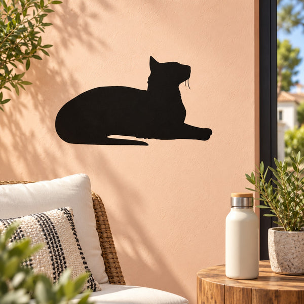 Resting cat wall decal, black short-haired silhouette