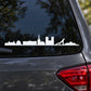 White Oslo Norway skyline car window decal with building silhouettes