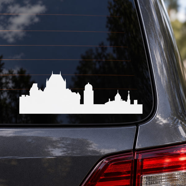 White Ottawa skyline decal with Canada Parliament silhouette on car window