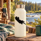 White reusable water bottle with black otter eating silhouette decal