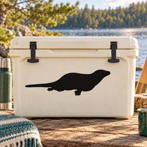 Swimming otter decal, black otter silhouette on white cooler front