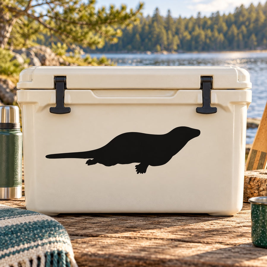 Swimming otter decal, black otter silhouette on white cooler front