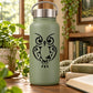 Olive green water bottle with black tribal owl decal