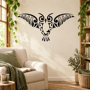Tribal owl wing wall decal, black decorative design for home decor